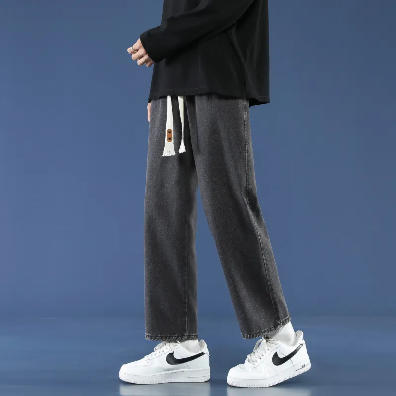 PANDA ADEVIL Japanese Vintage Preppy Style Loose Fit Straight Fit Wide Leg Ankle Length Jeans Unisex-13