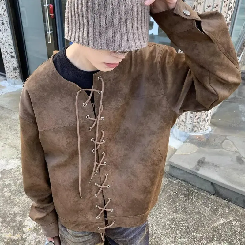 WELTER EXPERIMENT Leather Jacket Unisex Brown-4
