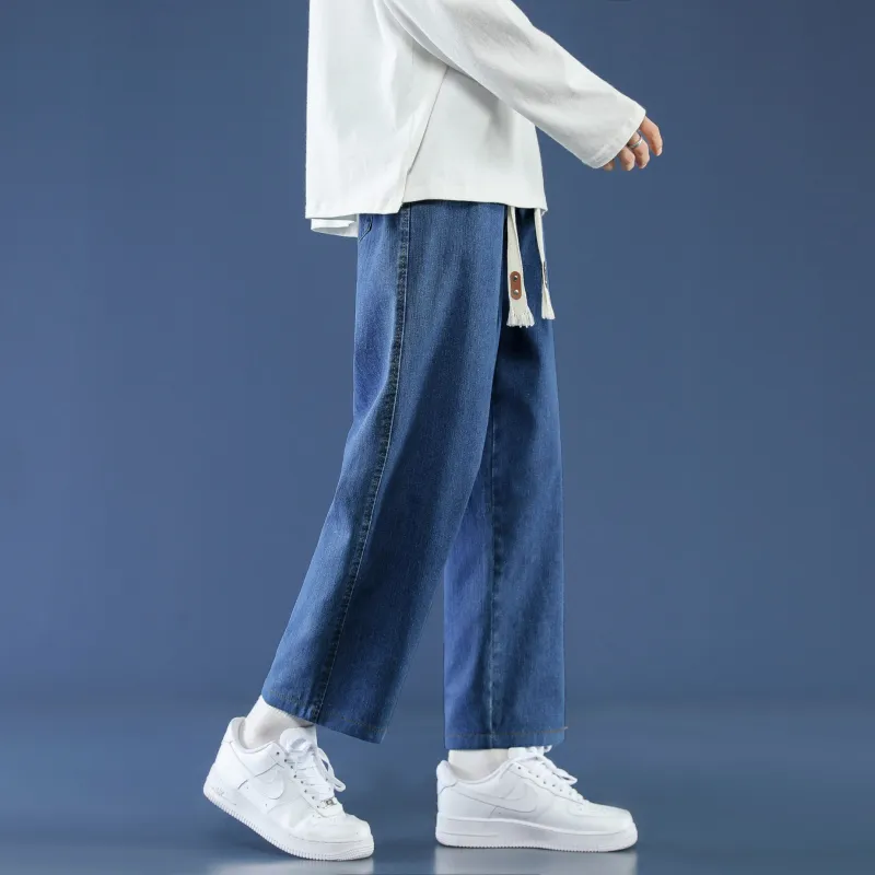PANDA ADEVIL Japanese Vintage Preppy Style Loose Fit Straight Fit Wide Leg Ankle Length Jeans Unisex-4