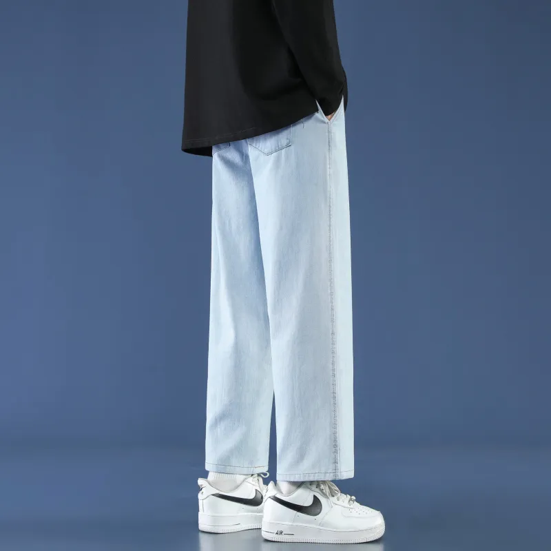 PANDA ADEVIL Japanese Vintage Preppy Style Loose Fit Straight Fit Wide Leg Ankle Length Jeans Unisex-31