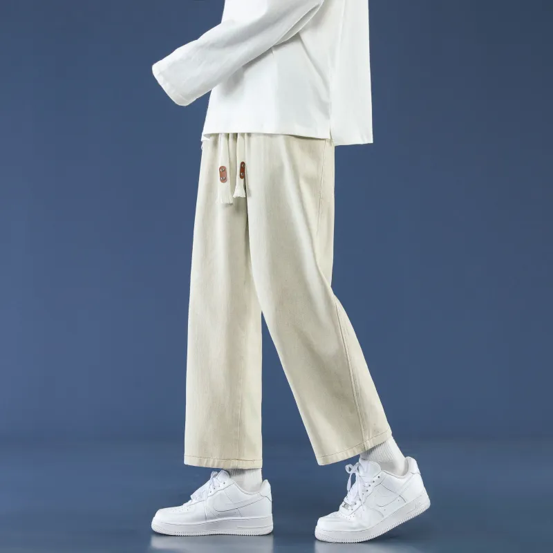 PANDA ADEVIL Japanese Vintage Preppy Style Loose Fit Straight Fit Wide Leg Ankle Length Jeans Unisex-40