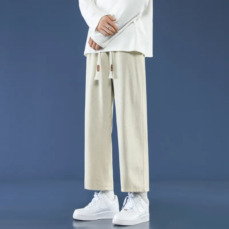 PANDA ADEVIL Japanese Vintage Preppy Style Loose Fit Straight Fit Wide Leg Ankle Length Jeans Unisex-39