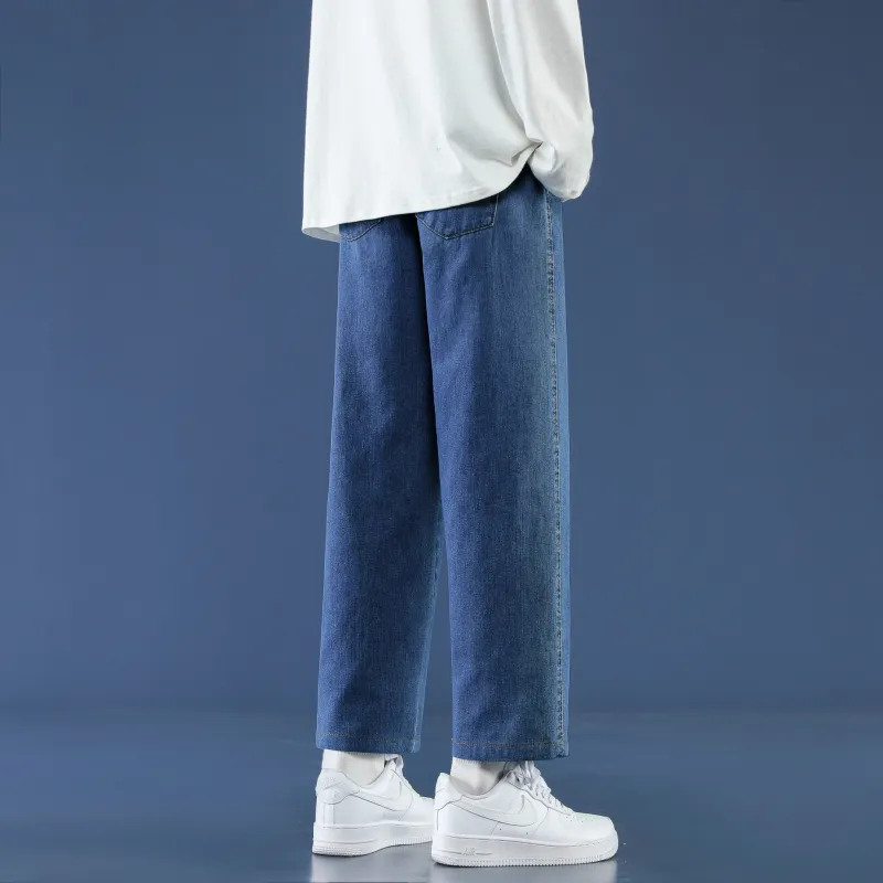 PANDA ADEVIL Japanese Vintage Preppy Style Loose Fit Straight Fit Wide Leg Ankle Length Jeans Unisex-3