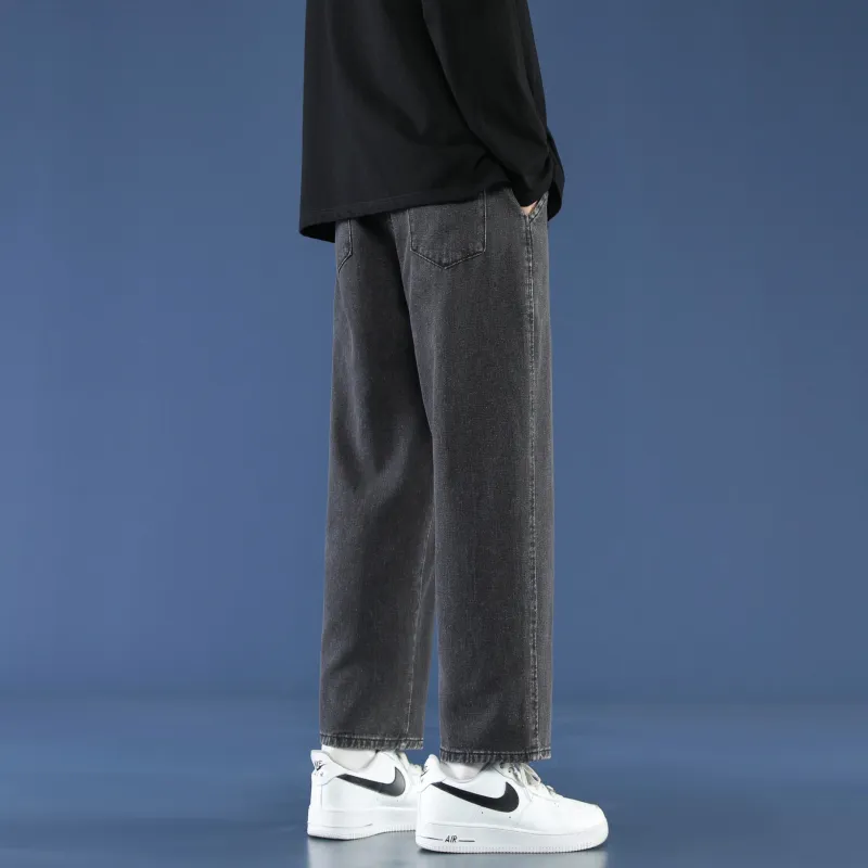 PANDA ADEVIL Japanese Vintage Preppy Style Loose Fit Straight Fit Wide Leg Ankle Length Jeans Unisex-11