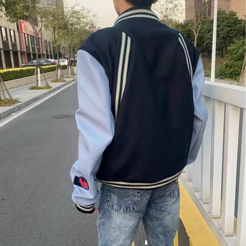 WELTER EXPERIMENT Baseball Jacket Unisex Navy Blue-4