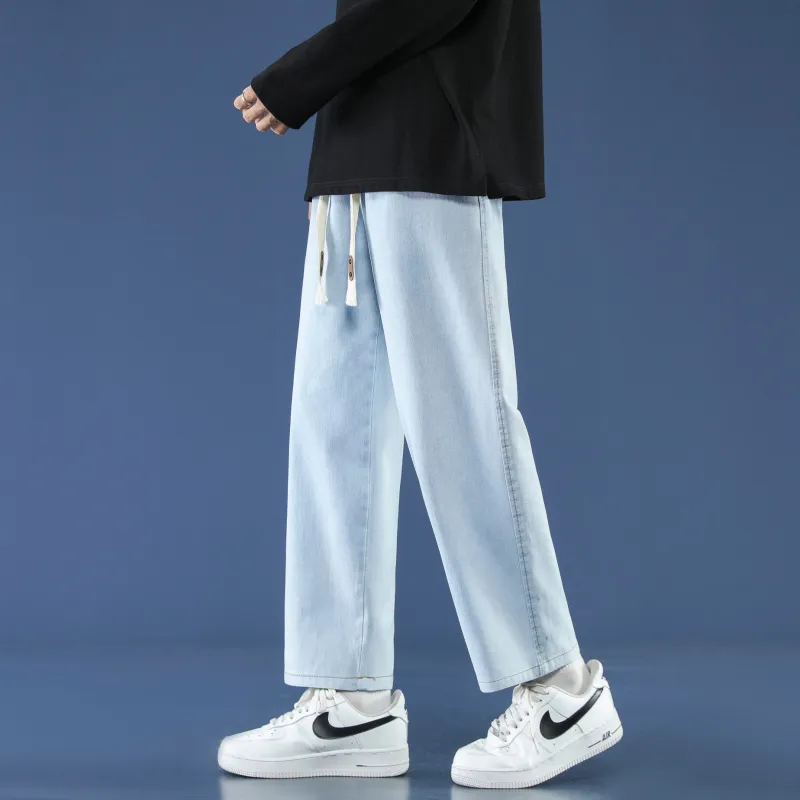 PANDA ADEVIL Japanese Vintage Preppy Style Loose Fit Straight Fit Wide Leg Ankle Length Jeans Unisex-30