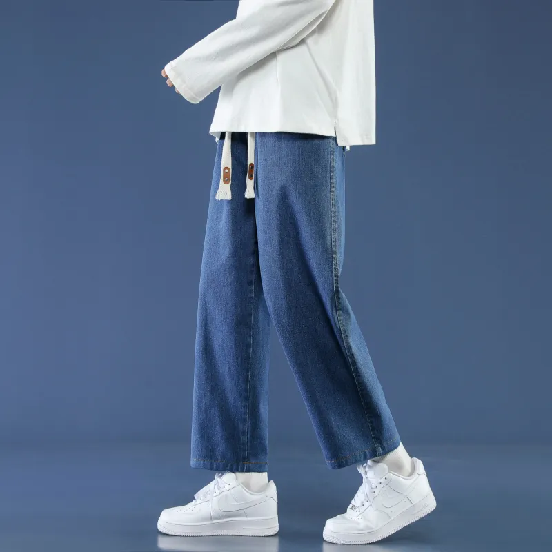 PANDA ADEVIL Japanese Vintage Preppy Style Loose Fit Straight Fit Wide Leg Ankle Length Jeans Unisex-2