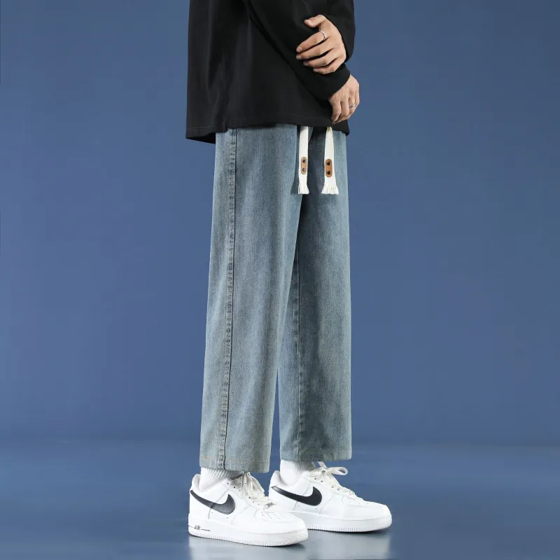 PANDA ADEVIL Japanese Vintage Preppy Style Loose Fit Straight Fit Wide Leg Ankle Length Jeans Unisex-45