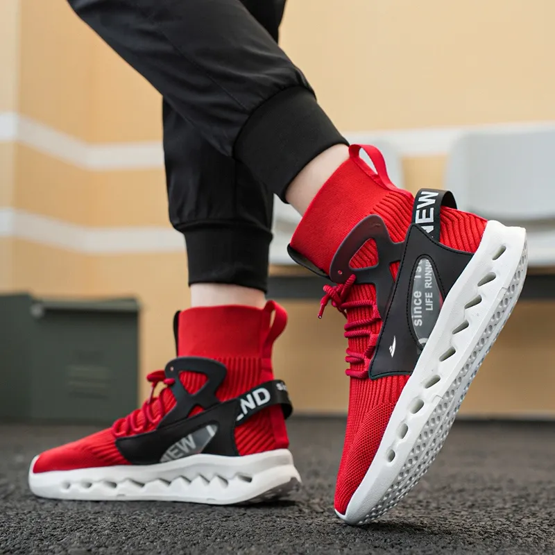 Kuding Casual Shoes Men High Top White/Black/Red/Blue-13