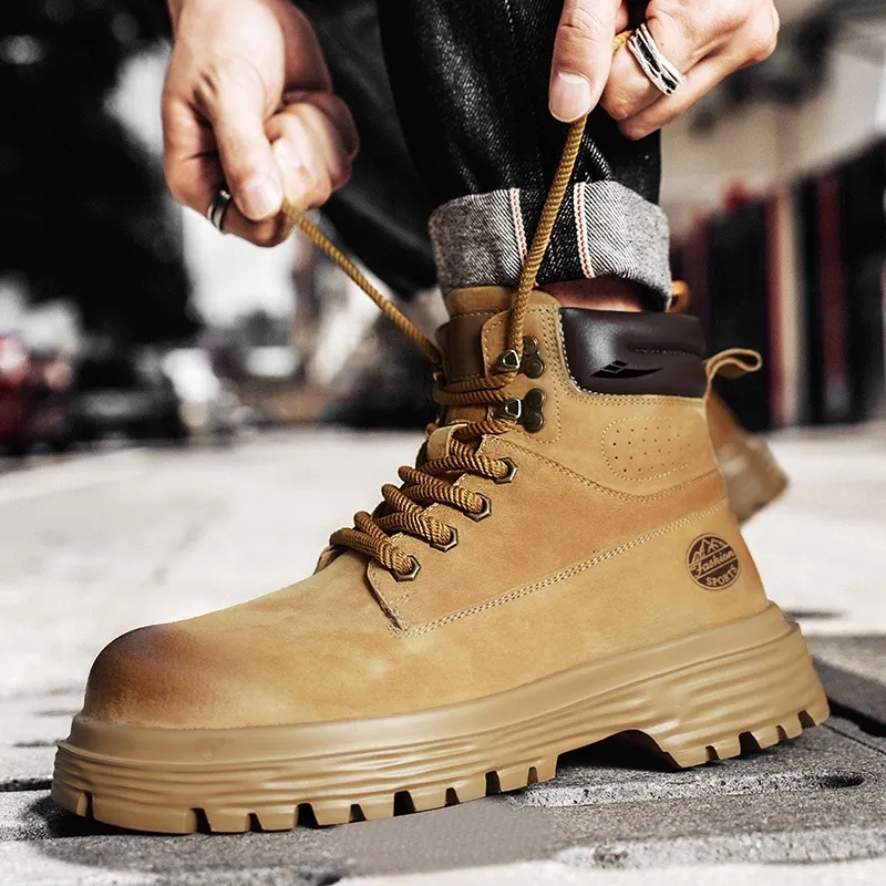 Kuding Martin Boots Men Gold, Khaki-1