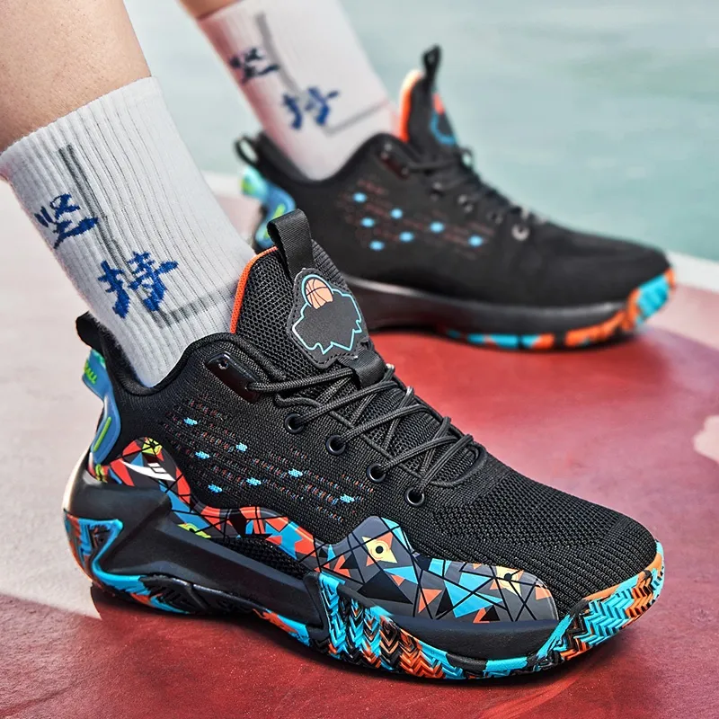Kuding Basketball Shoes Men High Top Black White Black Orange Red Aqua Green-7