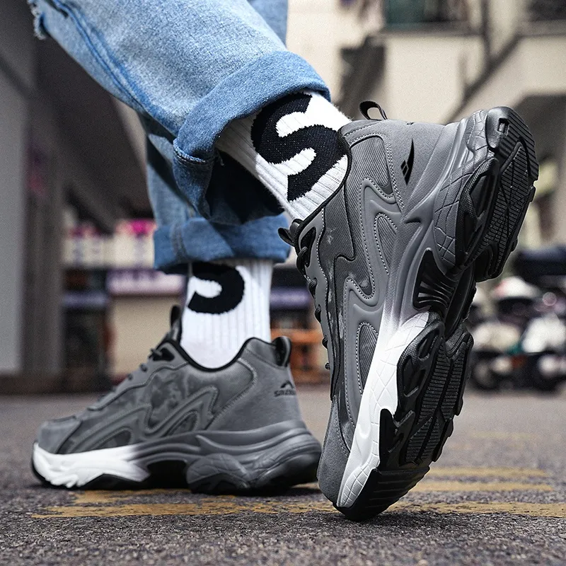 Kuding Chunky Sneakers Men Low Top Khaki Black Dark Gray-20
