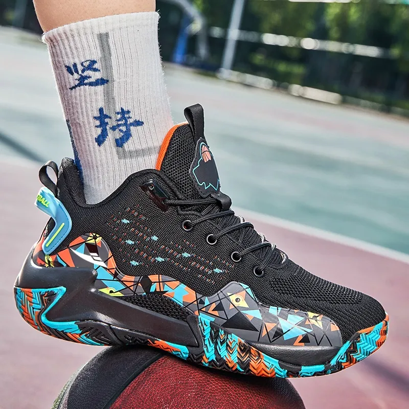 Kuding Basketball Shoes Men High Top Black White Black Orange Red Aqua Green-6
