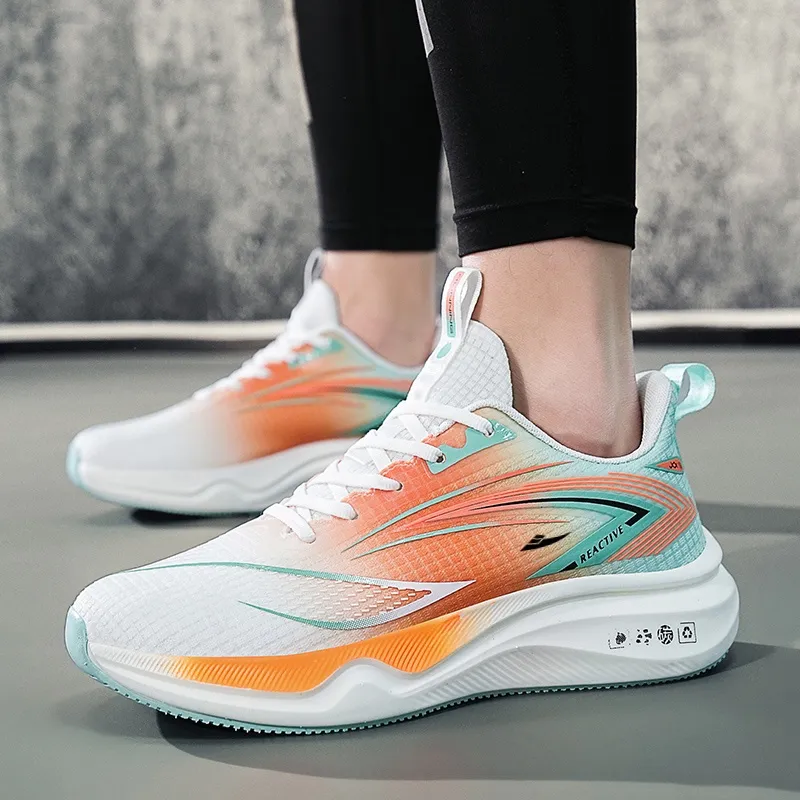 Kuding Running Shoes Men Low Top Black Lake Blue/Light Gray Orange/Green Orange-1