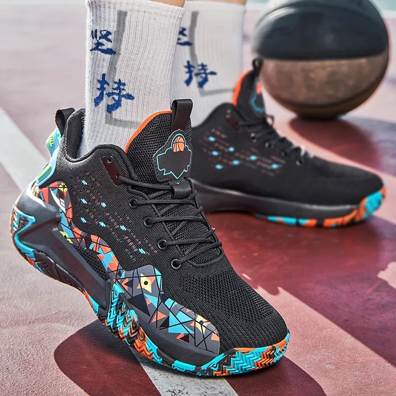Kuding Basketball Shoes Men High Top Black White Black Orange Red Aqua Green-5