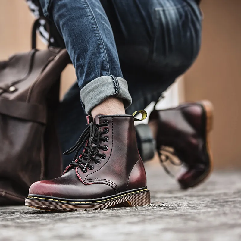 Kuding Martin Boots Unisex Brown/Black/Burgundy-12