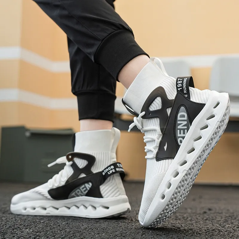 Kuding Casual Shoes Men High Top White/Black/Red/Blue-3