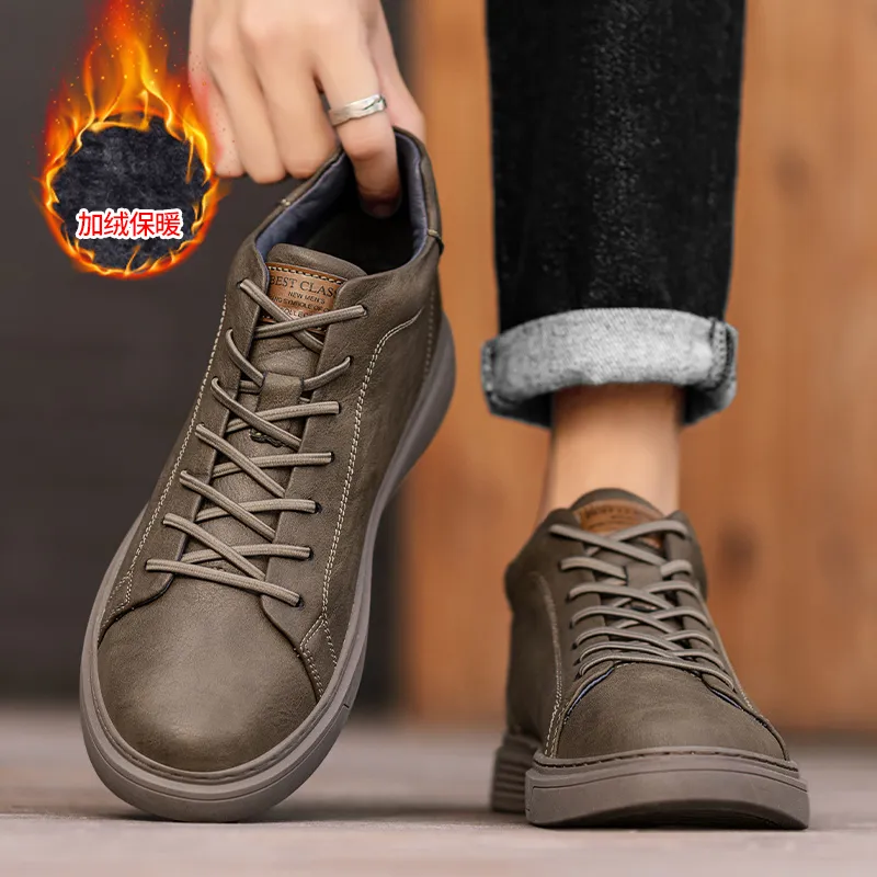 Kuding Skateboard Shoes Men Mid Top Black/Beige/Brown-22