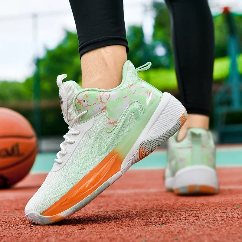Kuding Basketball Shoes Men Mid Top Black Blue Orange Mint Green Ginkgo Green-9