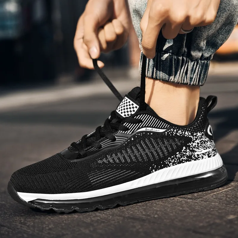 Kuding Running Shoes Men Low Top Black Turquoise White-5