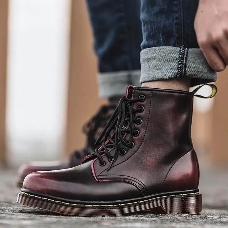 Kuding Martin Boots Unisex Brown/Black/Burgundy-26