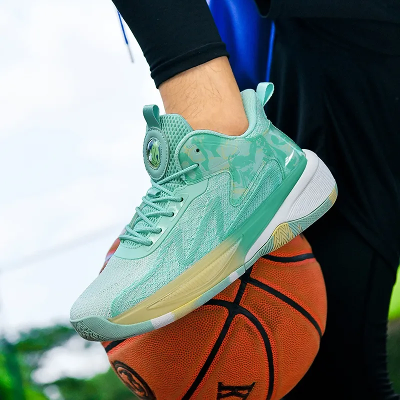 Kuding Basketball Shoes Men Mid Top Black Blue Orange Mint Green Ginkgo Green-2