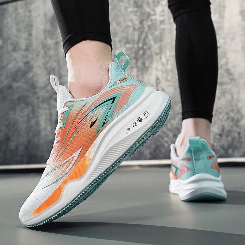 Kuding Running Shoes Men Low Top Black Lake Blue/Light Gray Orange/Green Orange-2