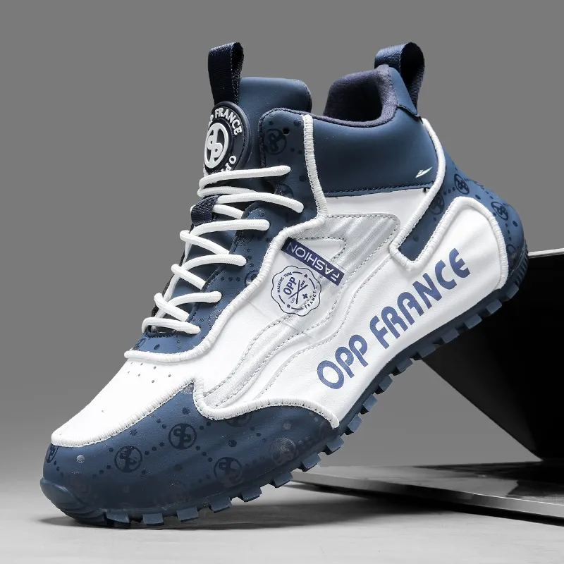 Kuding Casual Shoes Unisex High Top Black Gray/White Dark Blue-6
