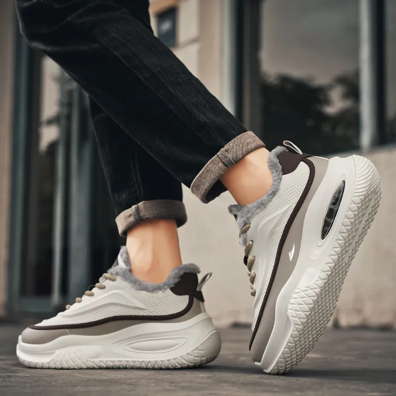 Kuding Cushioned Slip-Resistant Water-Resistant Height Increasing Warmth Casual Shoes Men's-3