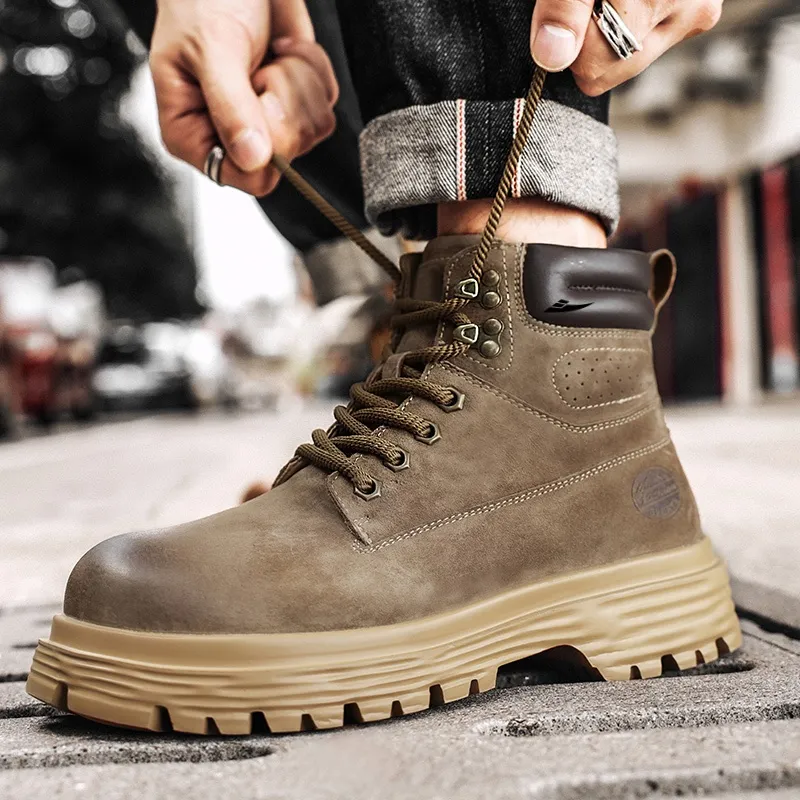 Kuding Martin Boots Men Gold, Khaki-5