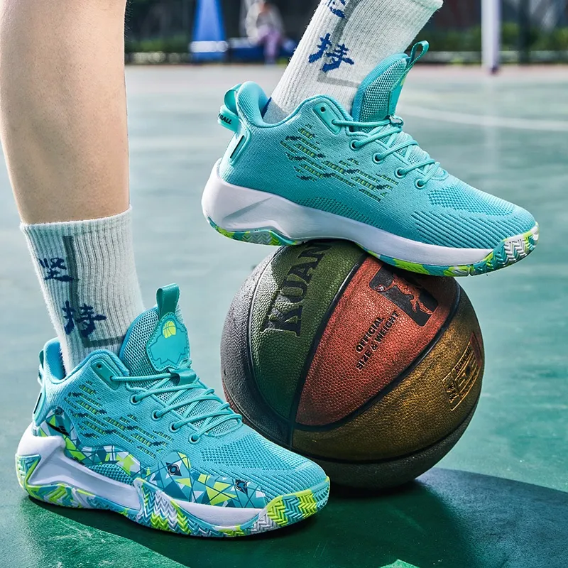 Kuding Basketball Shoes Men High Top Black White Black Orange Red Aqua Green-2