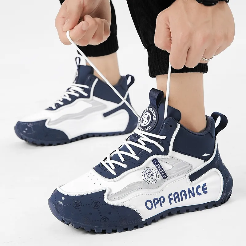 Kuding Casual Shoes Unisex High Top Black Gray/White Dark Blue-7