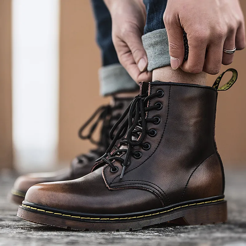 Kuding Martin Boots Unisex Brown/Black/Burgundy-15