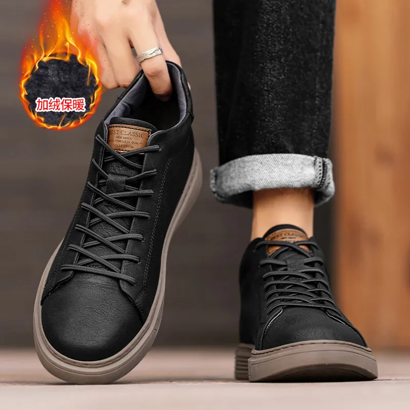Kuding Skateboard Shoes Men Mid Top Black/Beige/Brown-14