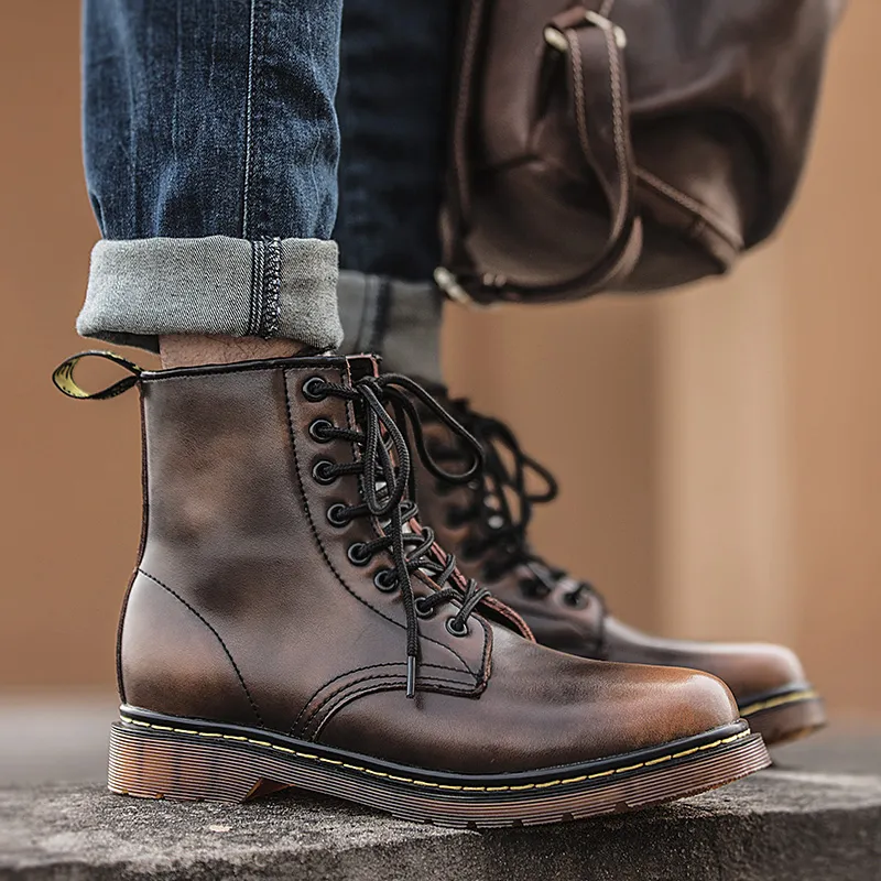 Kuding Martin Boots Unisex Brown/Black/Burgundy-3