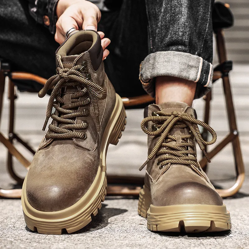 Kuding Martin Boots Men Gold, Khaki-7