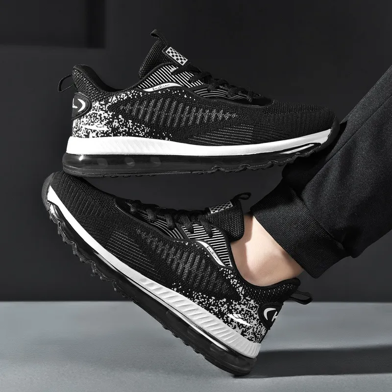 Kuding Running Shoes Men Low Top Black Turquoise White-7