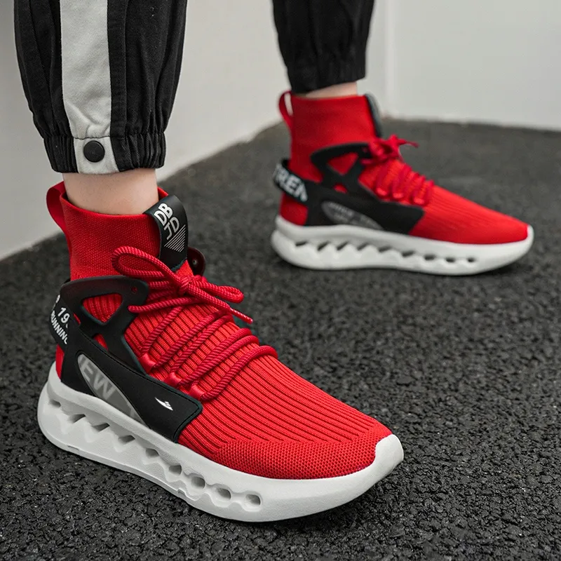 Kuding Casual Shoes Men High Top White/Black/Red/Blue-14