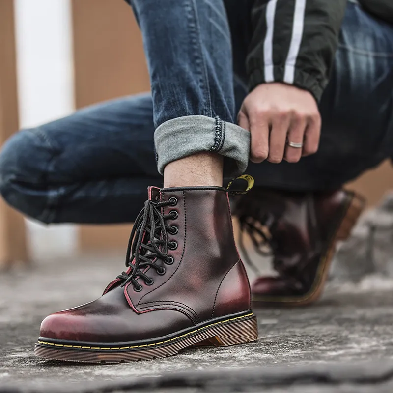 Kuding Martin Boots Unisex Brown/Black/Burgundy-11