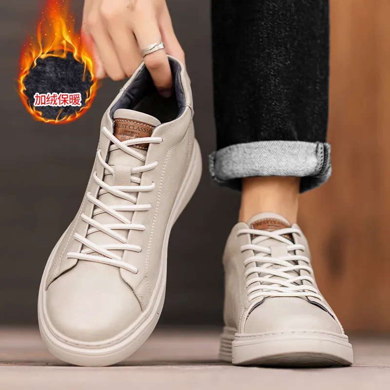 Kuding Skateboard Shoes Men Mid Top Black/Beige/Brown-18