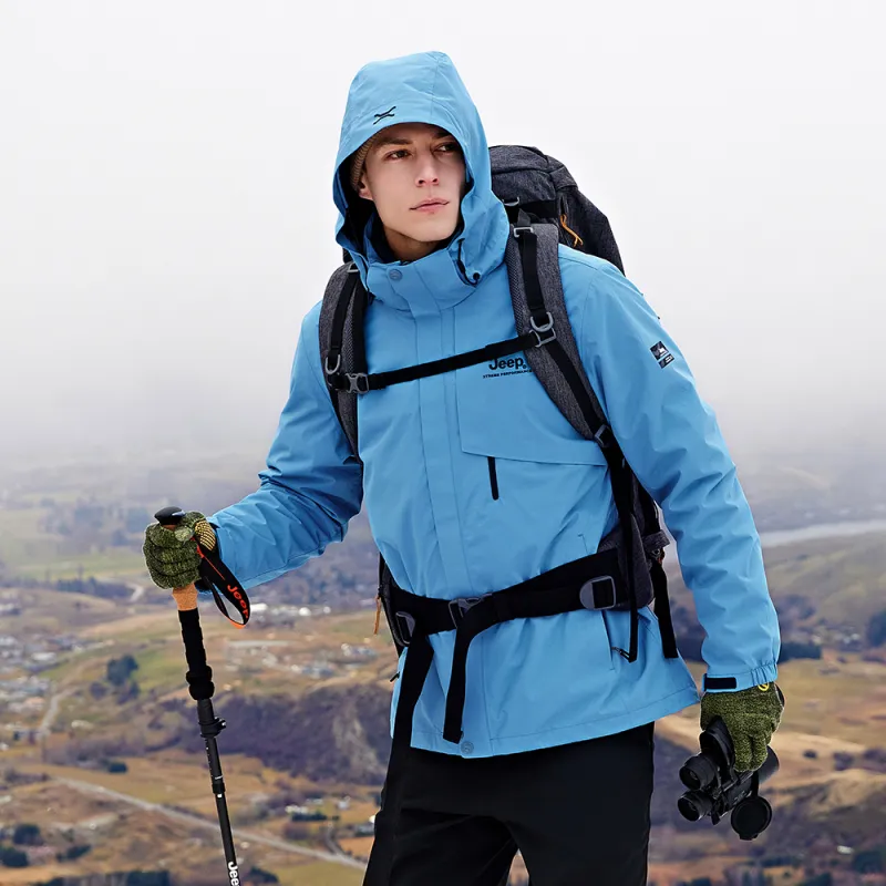 Jeep Heavy Washed Waterproof And Windproof Hard Shell Windbreaker Jacket Unisex Windward Blue Fall And Winter-3