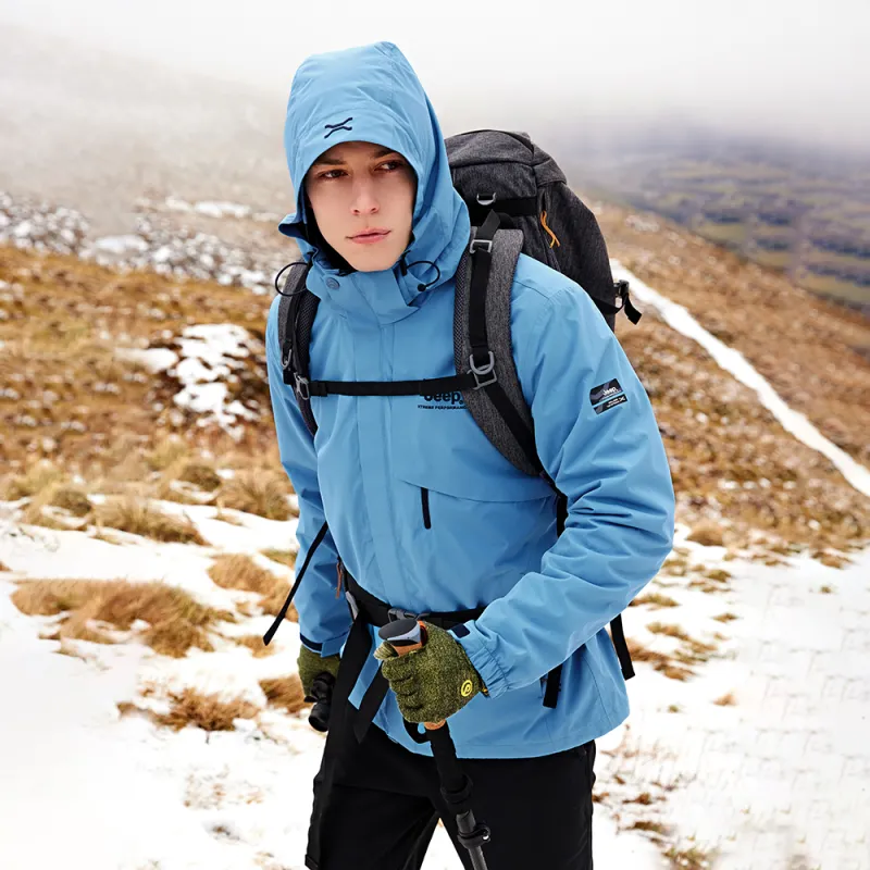 Jeep Heavy Washed Waterproof And Windproof Hard Shell Windbreaker Jacket Unisex Windward Blue Fall And Winter-4