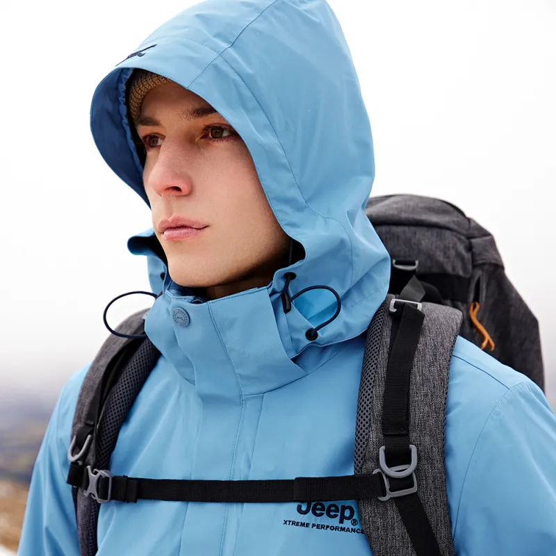 Jeep Heavy Washed Waterproof And Windproof Hard Shell Windbreaker Jacket Unisex Windward Blue Fall And Winter-5