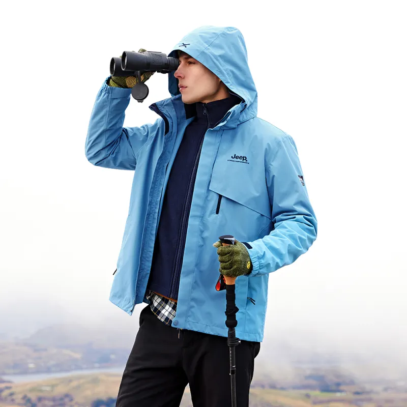 Jeep Heavy Washed Waterproof And Windproof Hard Shell Windbreaker Jacket Unisex Windward Blue Fall And Winter-2