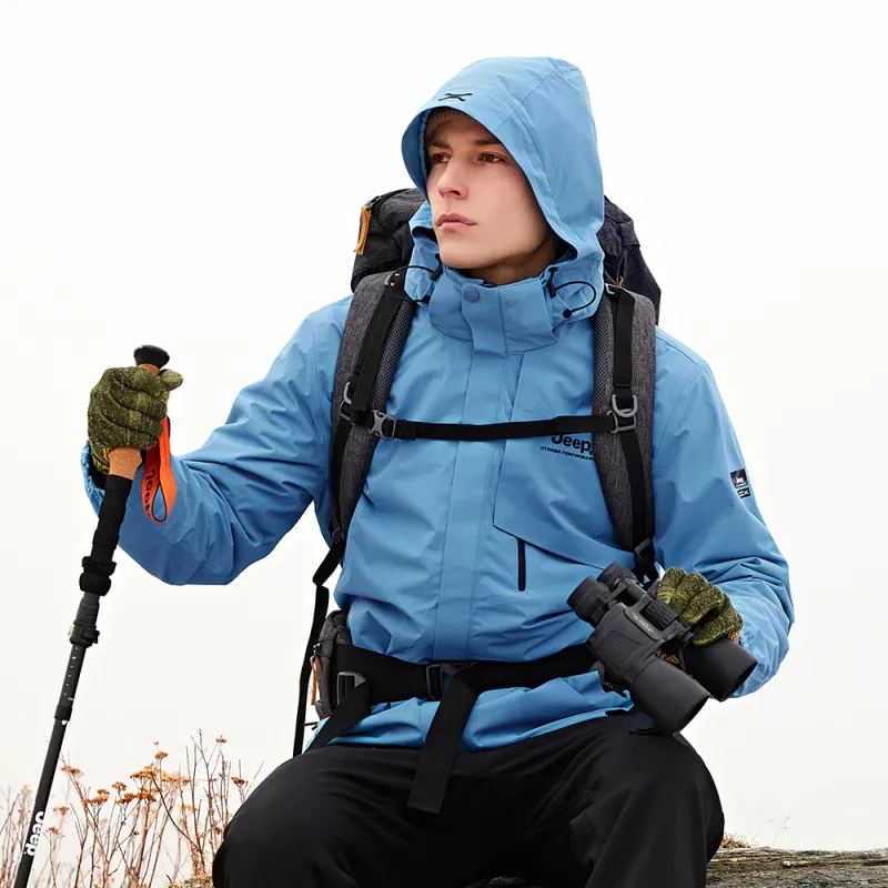 Jeep Heavy Washed Waterproof And Windproof Hard Shell Windbreaker Jacket Unisex Windward Blue Fall And Winter-6