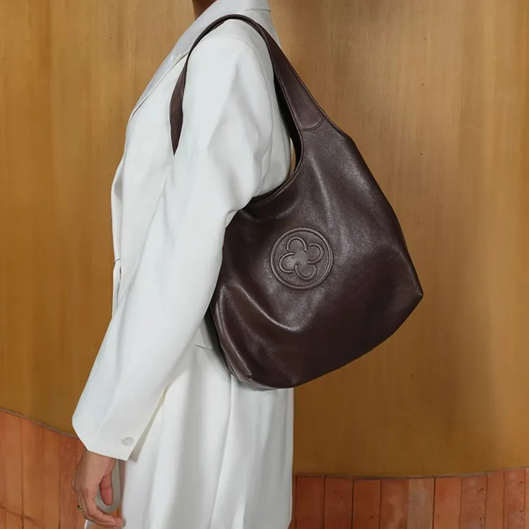 CASSILE Sheepskin Shoulder Bag Soft Bag Portable Laptop Bag Shopping Bag Shoulder Bag Large Size Women's Chocolate-6