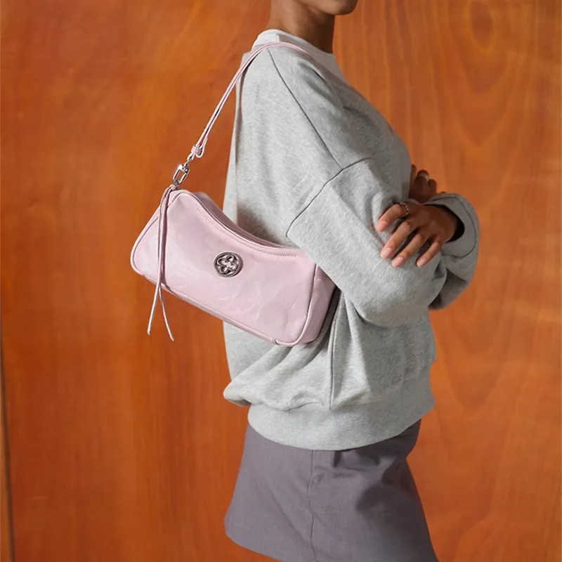 CASSILE Top Grain Cow Leather Shoulder Bag Medium Size Women's Cherry Blossom Pink-5
