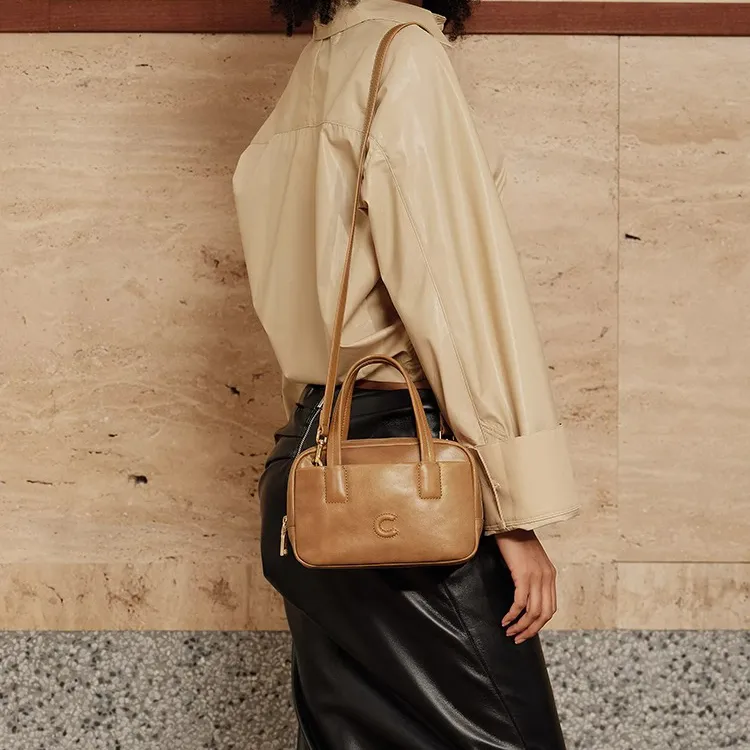 CASSILE Cow Leather Handbag Trumpets Women's Amber-6