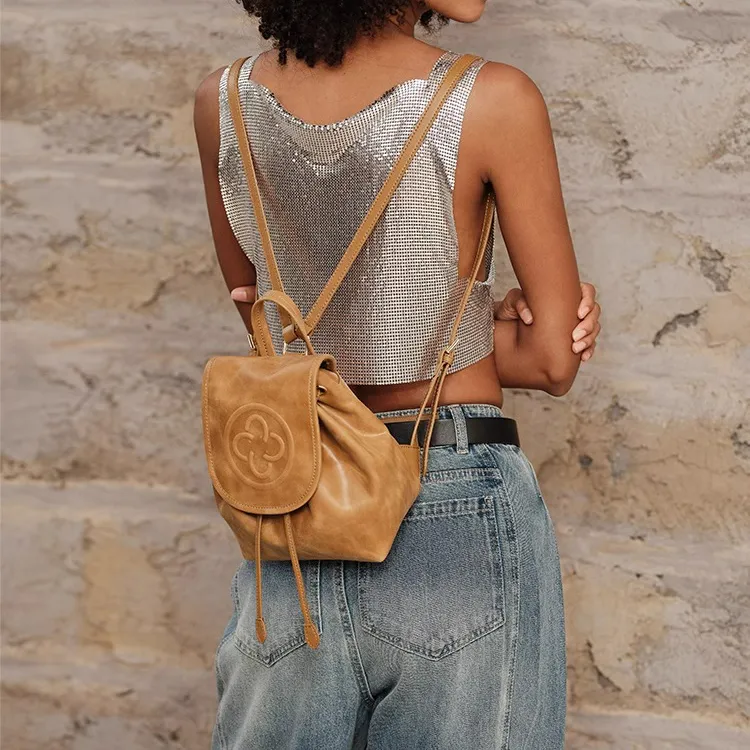 CASSILE Cow Leather Backpack Small Size Women's Amber-7