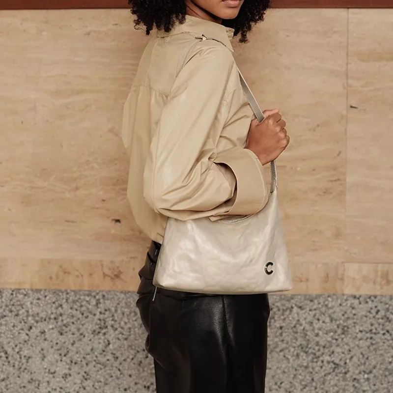 CASSILE Vegetable Tanned Top Grain Cow Leather Shoulder Bag Regular Women's Tallow White Jade-6